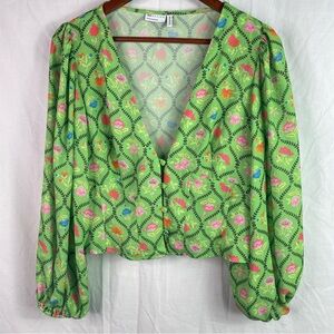 ASOS Design Women's V-Neck Long Sleeves Cropped Blouse Top Size 10 Green Peasant